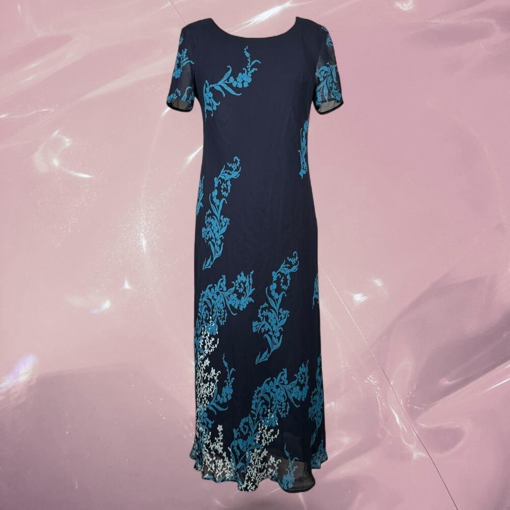 Vintage Y2K whimsy goth festival floral maxi dress blue turquoise dark romantic